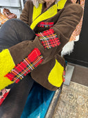 Brown Corduroy Campus Jacket – Red Plaid Accents & Celadon Yellow Felted Wool Trim - Reckless Swagger