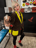 Brown Corduroy Campus Jacket – Red Plaid Accents & Celadon Yellow Felted Wool Trim - Reckless Swagger