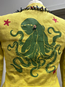 Butter Yellow Linen Coat with Hand - Painted Octopus Design - Reckless Swagger