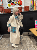 Cashmere Blush Coat with Turquoise Tartan – One - of - a - Kind Punk Custom for Reckless Swagger - Reckless Swagger