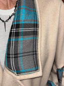 Cashmere Blush Coat with Turquoise Tartan – One - of - a - Kind Punk Custom for Reckless Swagger - Reckless Swagger