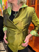 Chartreuse Silk Asian Jacket - Vintage 80s Punk Glam Statement Piece - Reckless Swagger