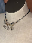 Choker &amp; earrings - blue faceted stones with safety pins on curved bar - Reckless Swagger