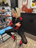 Classic Black Tuxedo Jacket – Reworked with Red Tartan & Epaulettes - Reckless Swagger