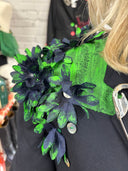 Classic Long Navy Blue Jacket Transformed — “TOXIC” Neon Green Creation - Reckless Swagger