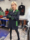 Classic Long Navy Blue Jacket Transformed — “TOXIC” Neon Green Creation - Reckless Swagger