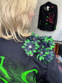Classic Long Navy Blue Jacket Transformed — “TOXIC” Neon Green Creation - Reckless Swagger