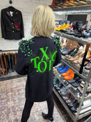 Classic Long Navy Blue Jacket Transformed — “TOXIC” Neon Green Creation - Reckless Swagger