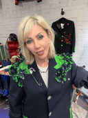Classic Long Navy Blue Jacket Transformed — “TOXIC” Neon Green Creation - Reckless Swagger