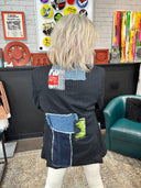 Classic Pinstripe Wool Jacket - NYC Denim Patches & Red Button Details - Reckless Swagger