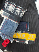 Classic Pinstripe Wool Jacket - NYC Denim Patches & Red Button Details - Reckless Swagger