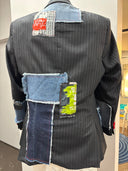 Classic Pinstripe Wool Jacket - NYC Denim Patches & Red Button Details - Reckless Swagger