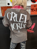 "Cruel World" Semi - Sheer Punk Overshirt – Hand Painted Details | Reworked - Reckless Swagger