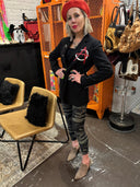 Custom Punk Pinstriped Blazer - Hand - Painted Anarchy Design with Metallic Safety Pin - Reckless Swagger