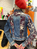 Denim Jacket Plum Paisley Details - Rock Ready Statement Piece - Reckless Swagger