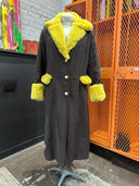 Dick Tracy - Inspired Pinstripe Long Coat - Butter Yellow Faux Fur Luxury Statement Piece - Reckless Swagger