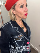 Distressed Denim Jacket Pink White Painted Skull - Gold Silver Highlights Artwear - Reckless Swagger