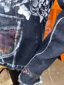 Distressed Denim Jacket Pink White Painted Skull - Gold Silver Highlights Artwear - Reckless Swagger