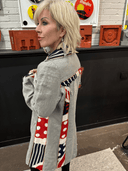 Distressed Grey Punk Coat - Red - Blue Fringe & Pink Lining - Reckless Swagger