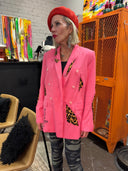 Double Breasted Pink Marilyn Linen Leopard Accent - Reckless Swagger