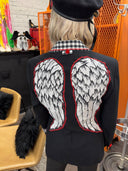 Fallen Angels Checkerboard Punk Jacket - Full Back Wings Design - Reckless Swagger