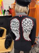 Fallen Angels Checkerboard Punk Jacket - Full Back Wings Design | Edgy Statement Piece - Reckless Swagger