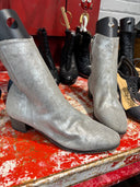 Free People Silver Mid Calf Leather Boots - Reckless Swagger
