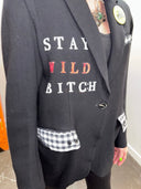 Gingham Checkered Collar Marilyn 'Stay Wild' Edgy Jacket - Punk Rock Style - Reckless Swagger
