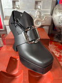 Goth Wiccan Buckle Platform Square Black Leather Shoe Heel - Reckless Swagger