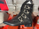 Grain Leather Black Winklepicker Boot 4-Skull buckle with low heel - Reckless Swagger