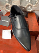 Grain Leather Black Winklepicker Shoe with side lace & low heel - Reckless Swagger
