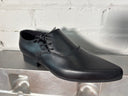 Grain Leather Black Winklepicker Shoe with side lace & low heel - Reckless Swagger