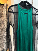 Green Punk Tank Top with Sheer Black Wrinkle Overlay - Upcycled Alternative Fashion - Reckless Swagger
