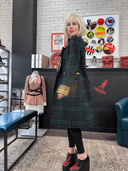 Green Tartan Coat with Yellow Tartan Contrast Lapel & Safety Pins - Reckless Swagger