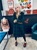 Green Tartan Coat with Yellow Tartan Contrast Lapel & Safety Pins - Reckless Swagger