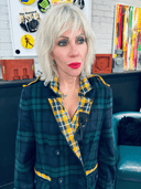 Green Tartan Coat with Yellow Tartan Contrast Lapel & Safety Pins - Reckless Swagger