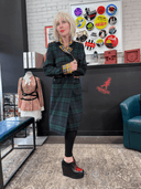 Green Tartan Coat with Yellow Tartan Contrast Lapel & Safety Pins - Reckless Swagger