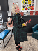 Green Tartan Coat with Yellow Tartan Contrast Lapel & Safety Pins - Reckless Swagger