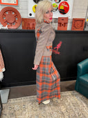 Grey & Orange Tartan Suit with Two Skirts — Bold Statement Ensemble - Reckless Swagger