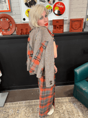 Grey & Orange Tartan Suit with Two Skirts — Bold Statement Ensemble - Reckless Swagger