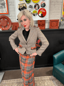 Grey & Orange Tartan Suit with Two Skirts — Bold Statement Ensemble - Reckless Swagger