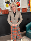Grey & Orange Tartan Suit with Two Skirts — Bold Statement Ensemble - Reckless Swagger