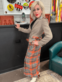 Grey & Orange Tartan Suit with Two Skirts — Bold Statement Ensemble - Reckless Swagger
