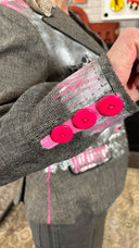 Hand - Painted Grey Peplum Jacket with Star & Pink Accents - Street Style Statement Piece - Reckless Swagger