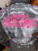 Hand - Painted Grey Peplum Jacket with Star & Pink Accents - Street Style Statement Piece - Reckless Swagger