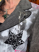 Hand - Painted Grey Peplum Jacket with Star & Pink Accents - Street Style Statement Piece - Reckless Swagger