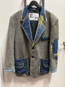 Herringbone Punk Blazer – Denim Lapel & Pocket Mashup - Reckless Swagger