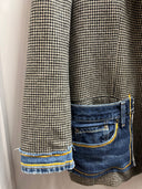 Herringbone Punk Blazer – Denim Lapel & Pocket Mashup - Reckless Swagger
