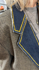 Herringbone Punk Blazer – Denim Lapel & Pocket Mashup - Reckless Swagger