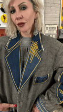 Herringbone Punk Blazer – Denim Lapel & Pocket Mashup - Reckless Swagger